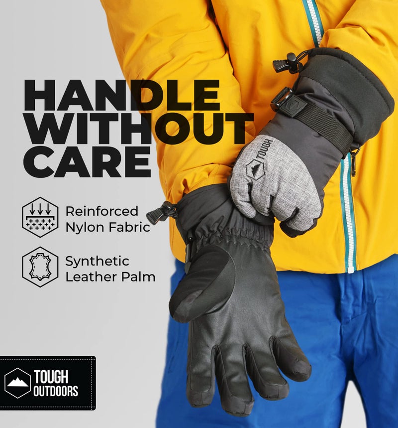 Tough Outdoors Men's Winter Ski Gloves, Waterproof, Insulated, Snowboarding Gloves & Skiing Gloves, Adult Size, Black - Image 4